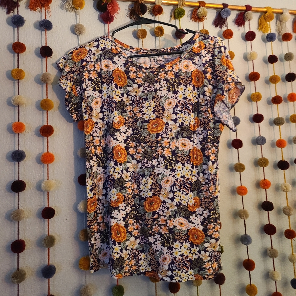 LOFT Floral Flutter Sleeved Tshirt